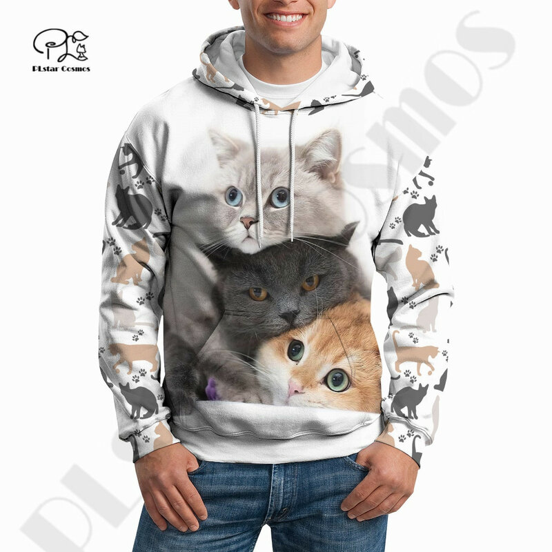 Новинка, милый пуловер PLstar Cosmos в стиле Харадзюку с принтом кошек, домашних животных, премиальная уличная одежда, уникальные толстовки унисекс, свитшот на молнии