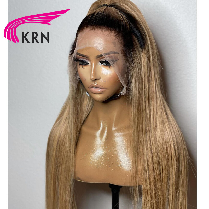 1B27 Straight Hair Lace Front Human Hair Wigs with Baby Hair Preplucked Ombre Honey Blonde Brazilian Remy Lace Front Wig