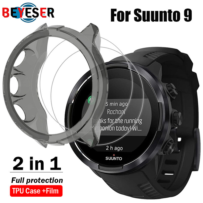 2+1 Protector Case + Screen Protector Film for Suunto 9 smart watch Soft TPU Protective Case Cover Shell Tempered Glass Film