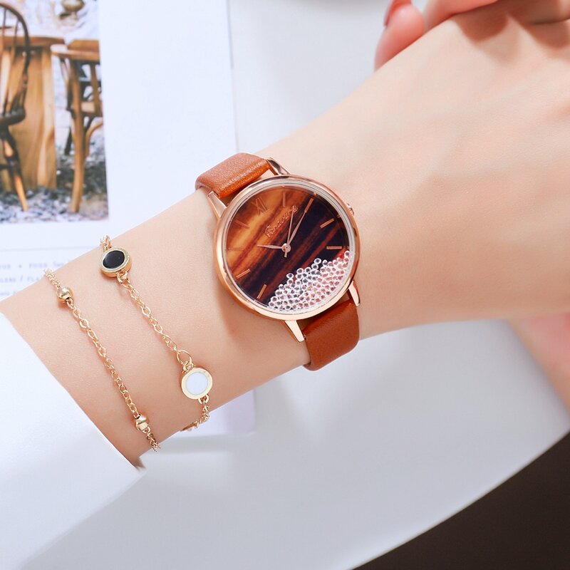 Relógio luxuoso feminino com céu estrelado, relógio de pulso com bola de areia movediça e couro de quartzo, para mulheres, 2020
