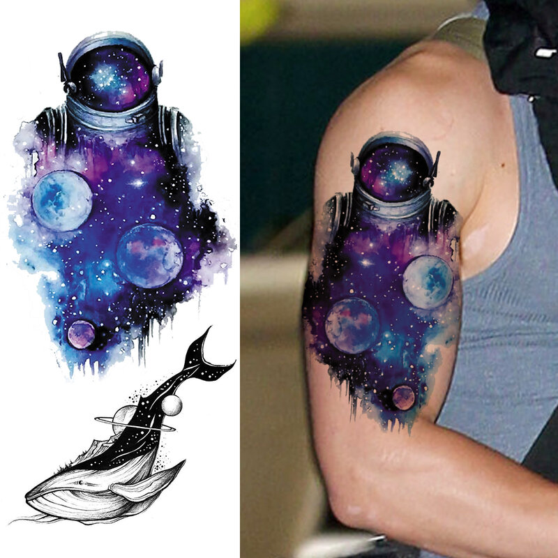 Criativo raposa tatuagens temporárias adesivo falso aquarela planetas tatoos para mulher homem arte do corpo braço wasit decoração tatoos adesivo