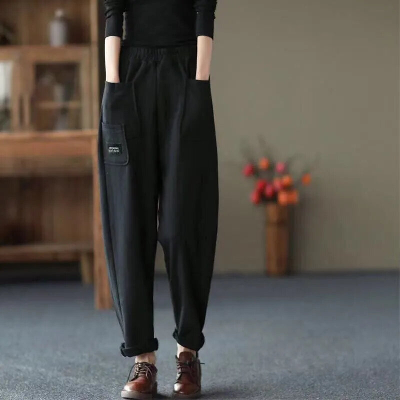 2021 nowe spodnie dla kobiet jesień bawełniana pościel jednolity wysoki stan gumką kieszeń miękkie wysokiej jakości swobodne spodnie kobiece ladys M-4XL