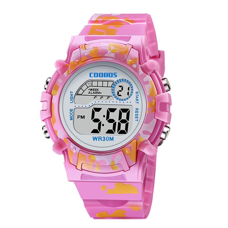 Granatowy niebieski kamuflaż zegarki dla dzieci LED kolorowy Flash cyfrowy wodoodporny Alarm dla chłopców dziewcząt data tydzień kreatywny zegar dla dzieci