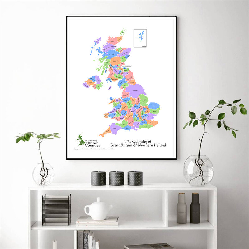 42x59cm 영국과 북아일랜드 지도 캔버스 회화 장식 포스터, 홈 인테리어, 학교 용품, 여행 선물