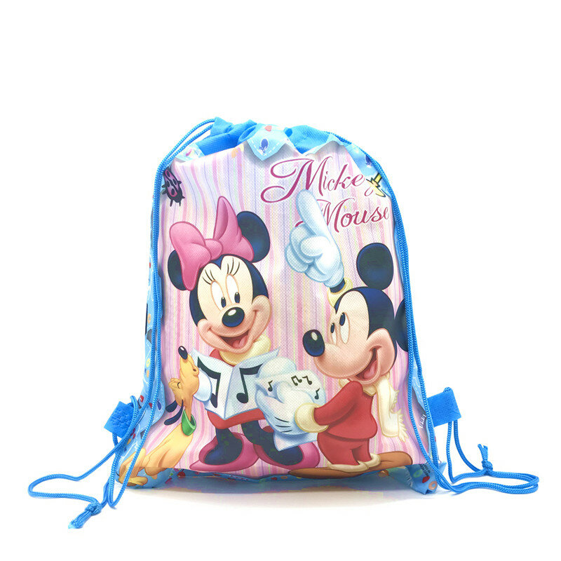 Disney-bolsas con cordón de tela no tejida para niños y niñas, mochilas escolares de Minnie, Mickey Mouse, rojo, regalo de fiesta de cumpleaños