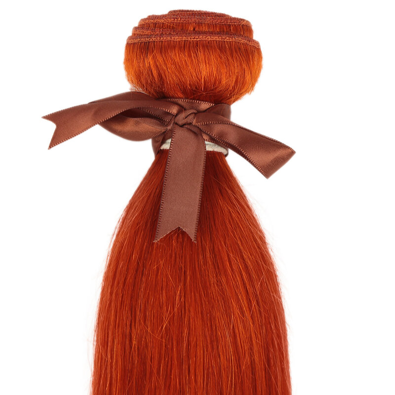 Mechones de cabello humano liso elegante, extensiones de cabello brasileño Remy, color rubio, naranja jengibre, 28 pulgadas, venta al por mayor