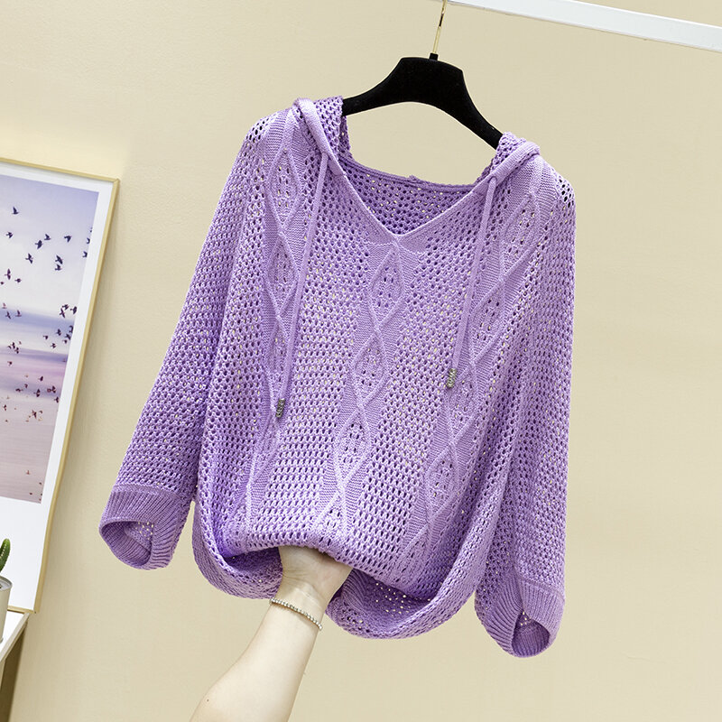 Новинка свитер с вырезами в иностранном стиле с капюшоном Корейская свободная модная женская блузка с рукавом средней длины Солнцезащитная рубашка