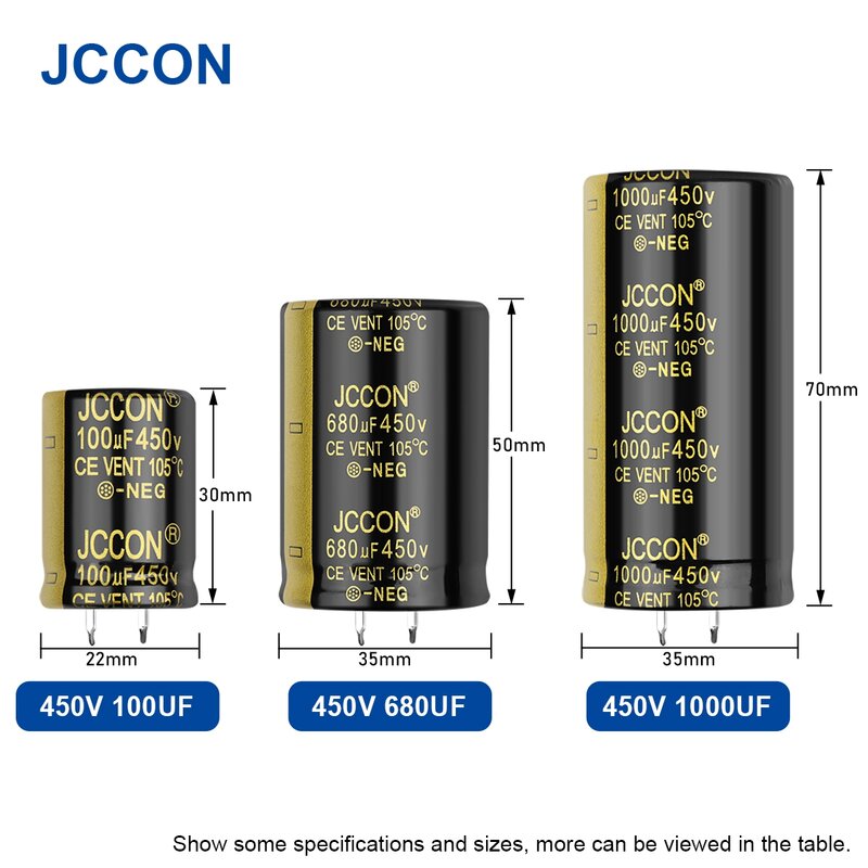 Capacitor eletrolítico de áudio jccon, capacitor para 450v 100uf 150uf 180uf 330uf 470uf 820uf para amplificador de áudio hifi, baixo esr de alta frequência, 2 peças