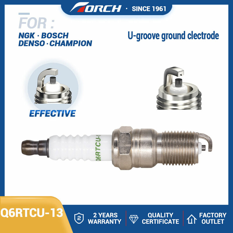 High Performance Resistor Type Spark Plugs Torch Q6RTCU-13 U-groove Ground Clectrode 1PCS NEW