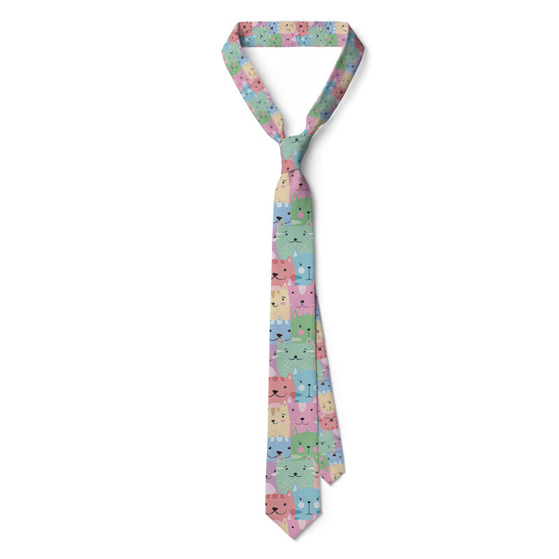 New Men's Cute Print Tie For Men Women Colourful Polyester Necktie Cat And Dog Cartoon Animal 8cm Narrow Funny Cravate