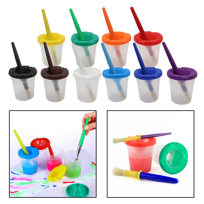 10Pcs Spill Proof Paint Cups, No-Spill Paint Cups with Lids Kids Painting Toys