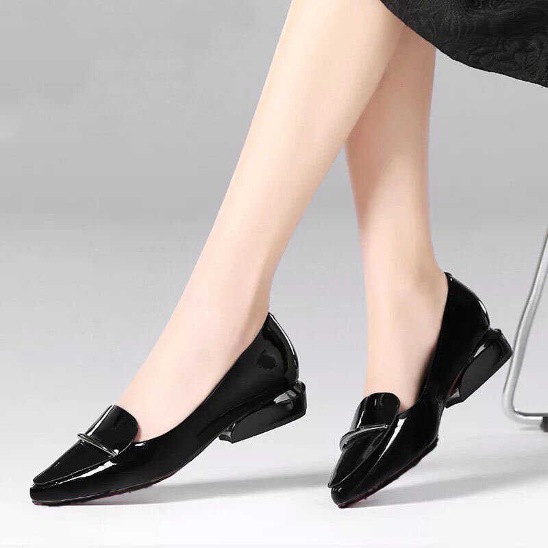 Vangull New Women Shallow Pumps Office Pointed Toe Slip-On Dress Shoes Low Heels Mirror Surface Candy Colors Patent Leather Red
