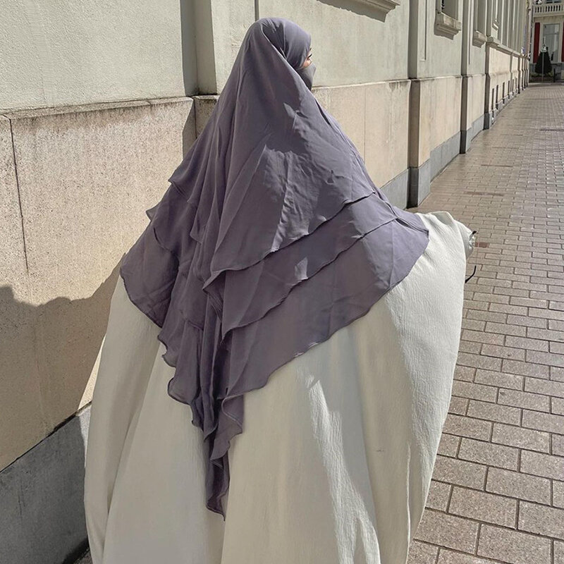 Muçulmano de Três Camadas Ruffles Hijabs para Mulheres, Turbante Islâmico, Configurações Headdress, Vestuário de Oração, Dubai, Turquia, Árabe, Novo, 2024