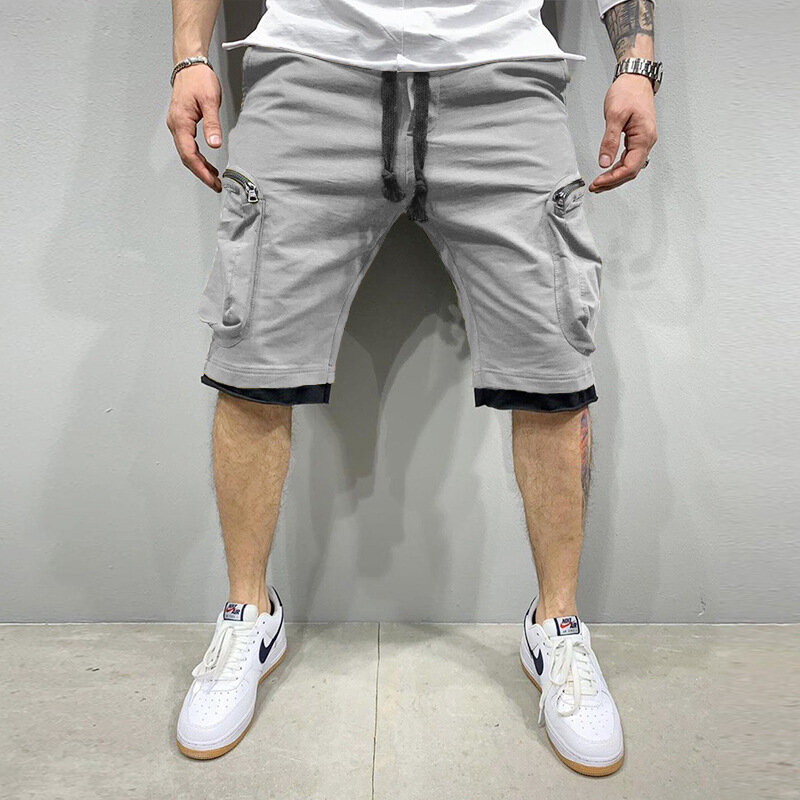 Pantalones cortos deportivos multibolsillo para hombre, Shorts transpirables informales de Hip-Hop, Color sólido, pierna recta, trabajo callejero, verano, novedad