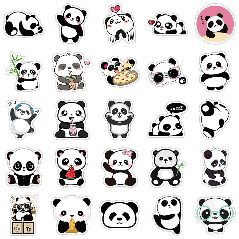 Autocollants de dessin animé Panda, 10/30/50 pièces, pour bagages, Skateboard, mignon, bricolage, Cool, Graffiti, étanche, amusant, jouet pour enfant
