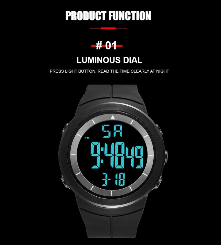 Digitale Horloges Voor Mannen Zwart 50M Duiken Tactische Horloge Grote Wijzerplaat Waterdichte Elektronische Led Militaire Klokken Alarm Stopwatch