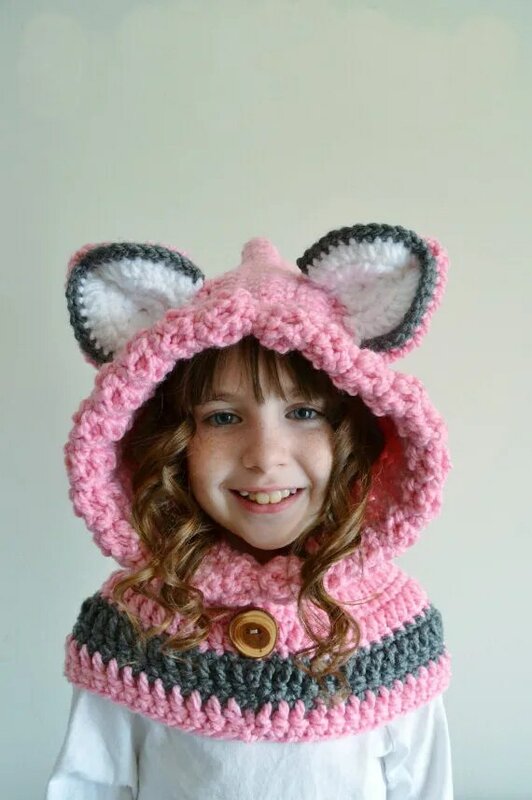 Boy Girl Warm Knit Scarf Caps Funny Cute Fox Handmade Children winter Beanie Hat Cartoon Animal Knitted Hats Girl Gift