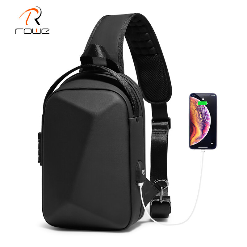Rowe-Bolso cruzado impermeable para hombre, bolsa de hombro antirrobo con carga USB, para el pecho, para iPad de 10,2 pulgadas, nuevo diseño