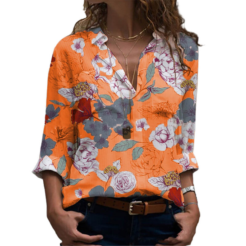 2020 kobiet jesień z długim rękawem kwiatowy Print bluzka jednorzędowa koszula biurowa Top odzież damska блузка женская ropa mujer