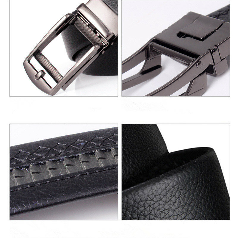 TJ-Tianjun New 2020 Men's Automatic Belt Buckle Fake Needle Buckle Belt Leather Business Casual Clip Trousers Dress Belt  N333