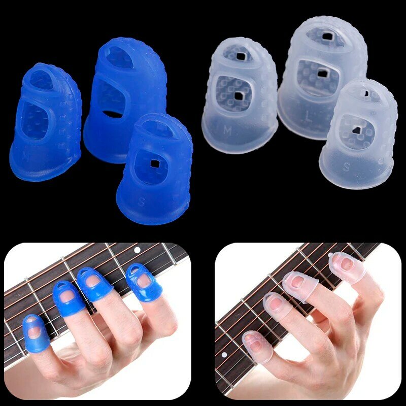 4 قطعة/المجموعة لينة سيليكون فنجر الحرس الغيتار الإصبع حماة عالية الجودة لجميع القيثارات الكهربائية شفافة الأزرق 2 اللون