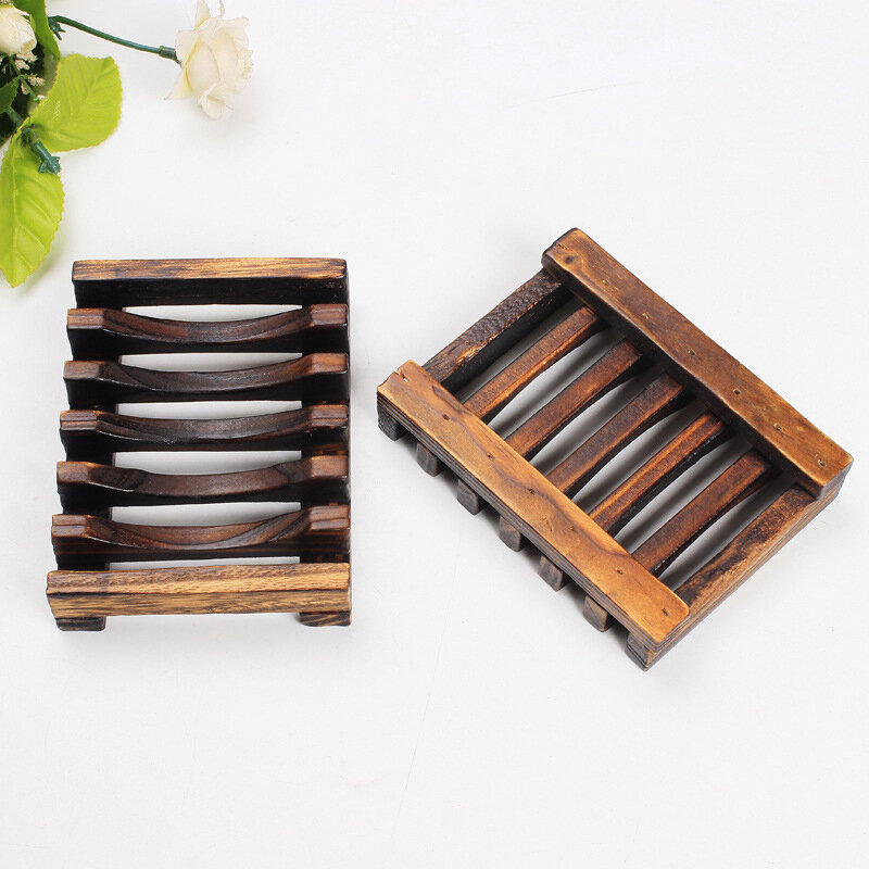 1pcs Wooden Natural Bamboo Soap Dish Tray Holder Storage Soap Rack Plate Box Container For Bath Shower Plate Bathroom