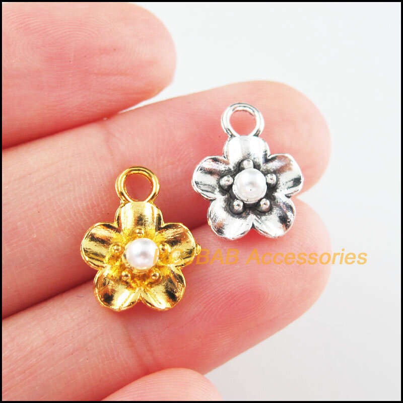 25Pcs Gold Tibetan Silver Tone Star Flower White Acrylic Beads Charms Pendants 11.5x15mm