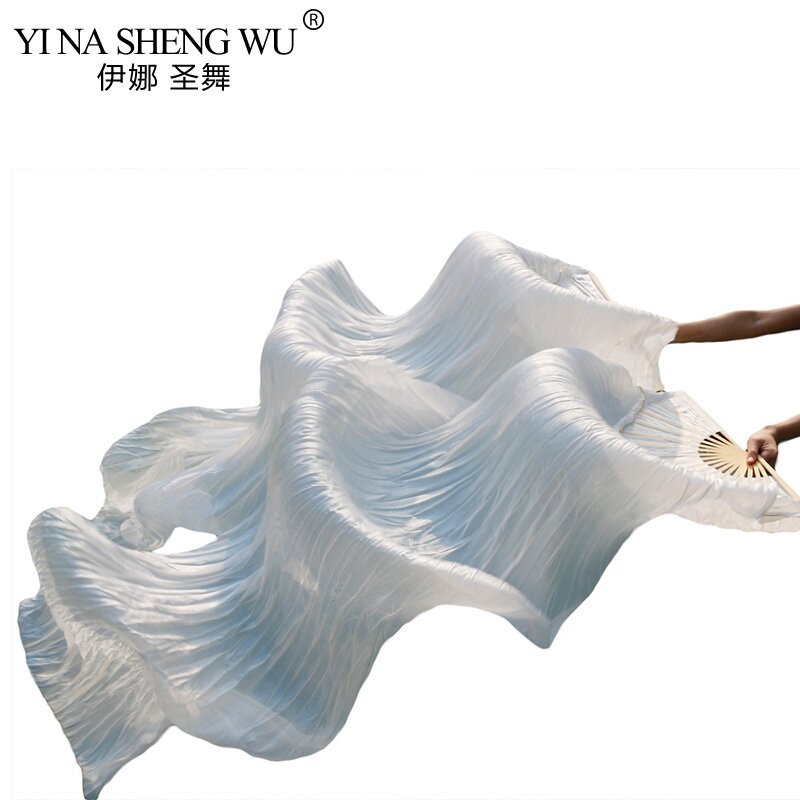 Fãs longos de dança do ventre de seda artesanal, seda imitação real, adereços tingidos, alta qualidade, 180x90cm, 1 par