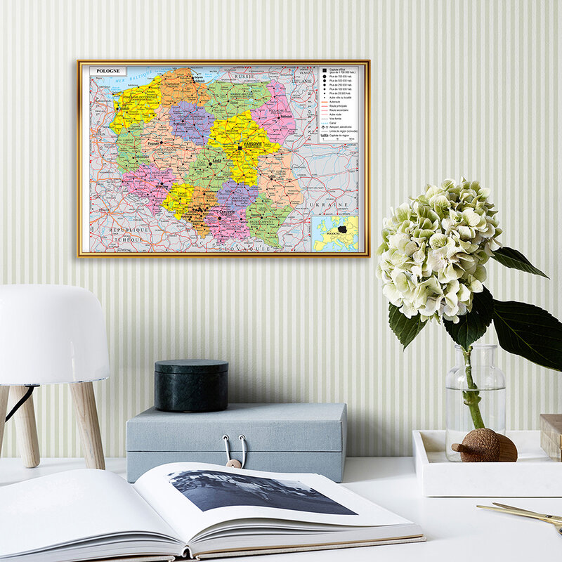 Mapa de transporte de Polonia para pared, póster pequeño francés, lienzo de pintura, suministros escolares de viaje, decoración del hogar, 59x42cm
