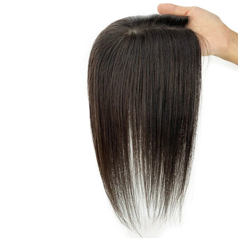 8x12cm klip dalam rambut manusia Topper sutra dasar wanita sutra atas rambut palsu Natural kulit kepala Virgin rambut Cina untuk menipiskan rambut