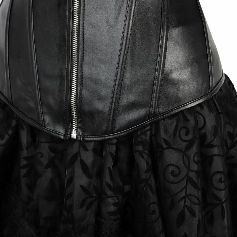 Готический сексуальный кожаный корсет на молнии в стиле стимпанк, топ, популярное нижнее белье, бюстье, асимметричная Цветочная кружевная юбка, Клубные костюмы