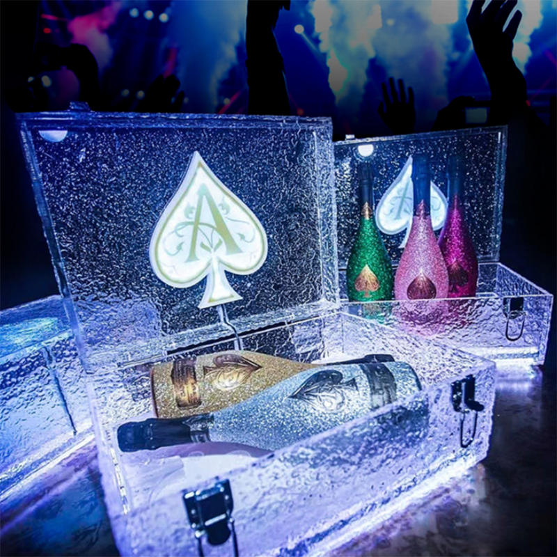 Caja de vino con brillo LED de acrílico, decoración de botella de champán, presentador VIP, bandeja de servicio, soporte de botella de vino, exhibición para club nocturno