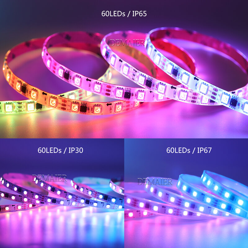 Bande lumineuse LED 5050 RGB adressable, dc 12v WS2811 1903, 30/48/60/m, 1 Ic, 3 diodes, 1m/2m/3m/4m/5m