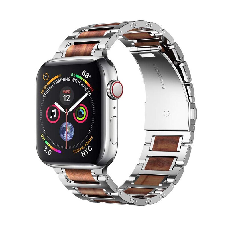 Correa accesorios de reloj para apple watch Band 44mm 42mm 40mm 38mm iwatch 5/4/3/2/1 pulsera de acero inoxidable de sándalo rojo de madera