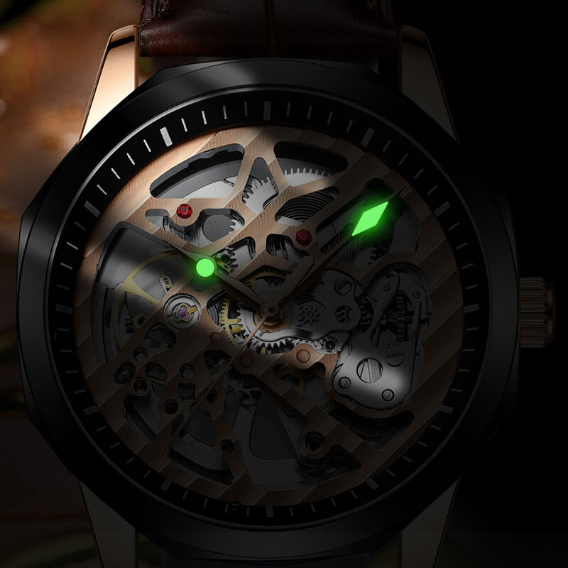 Ailang Luxusmarke Skelett automatische mechanische Uhr Herrenmode Sport Herren Uhren Leder armband Relogio Masculino