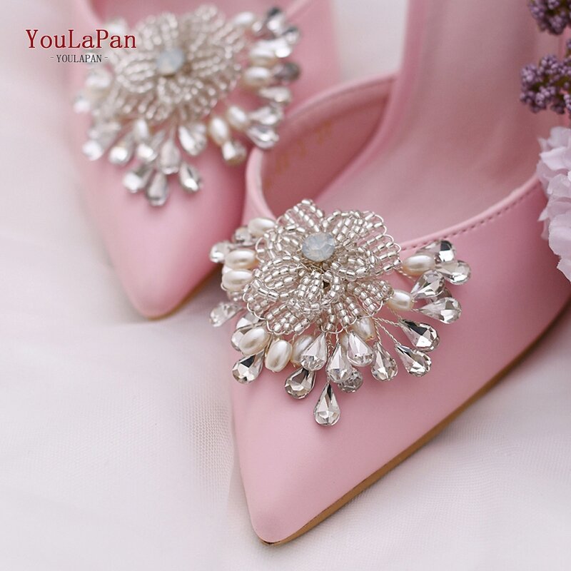 Youlpan klip sepatu pengantin wanita, manik-manik dapat dilepas gesper aksesori klip sepatu pernikahan dekorasi sepatu wanita X12