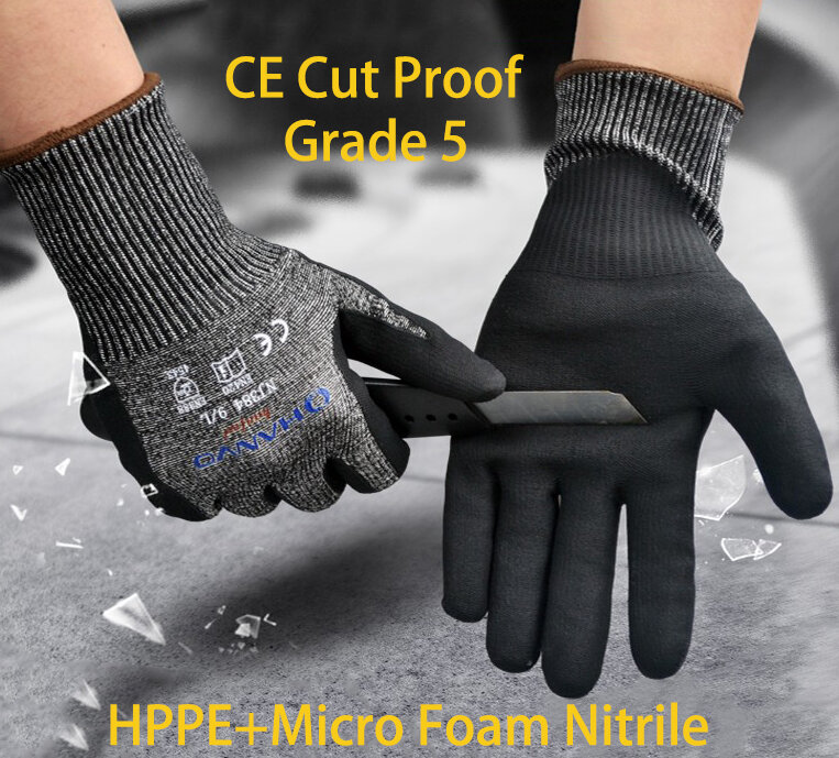ANSI A4 Sarung Tangan Kerja Tahan Potongan Anti HPPE Sarung Tangan Keselamatan Tukang Daging dengan Busa Mikro Nitril Maxi Fleksibel Tinggi
