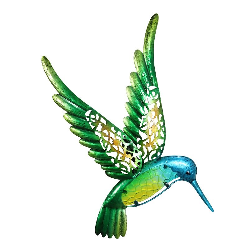 Obra de arte de pared de pájaro colibrí de Metal, decoración Exterior de jardín, estatuas al aire libre para el hogar, accesorios de miniaturas, esculturas
