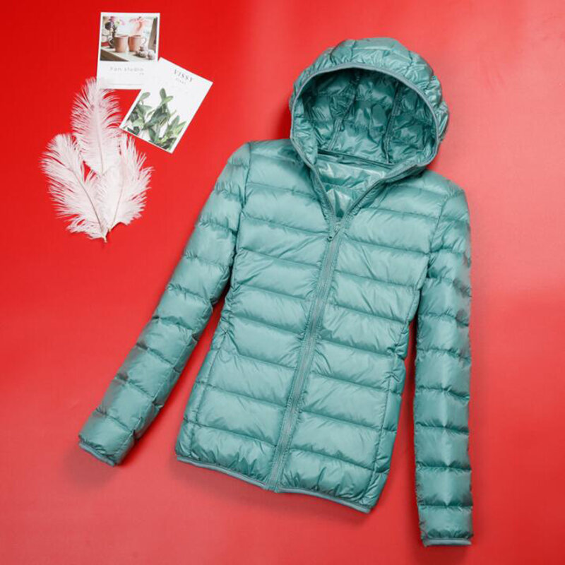 Primavera outono feminino para baixo jaqueta de inverno ultra leve 90% pato branco para baixo casaco curto com capuz casaco puffer feminino quente parka