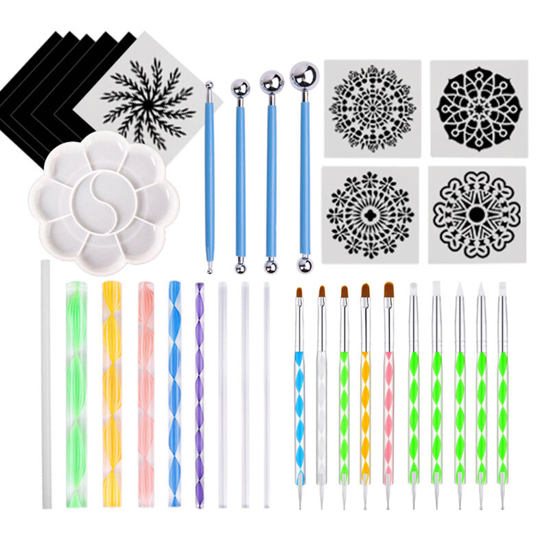 35Pcs DIY Mandala Dottingชุดเครื่องมือสำหรับภาพวาดRocks DotชุดหินจิตรกรรมปากกาDottingเครื่องมือสำหรับระบายสีวาด