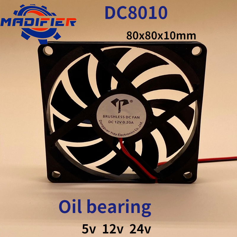 Dc8010 ventola di raffreddamento muto a due fili cuscinetto olio radiatore Computer condensatore 8cm ventola industriale 5v 12v 24v