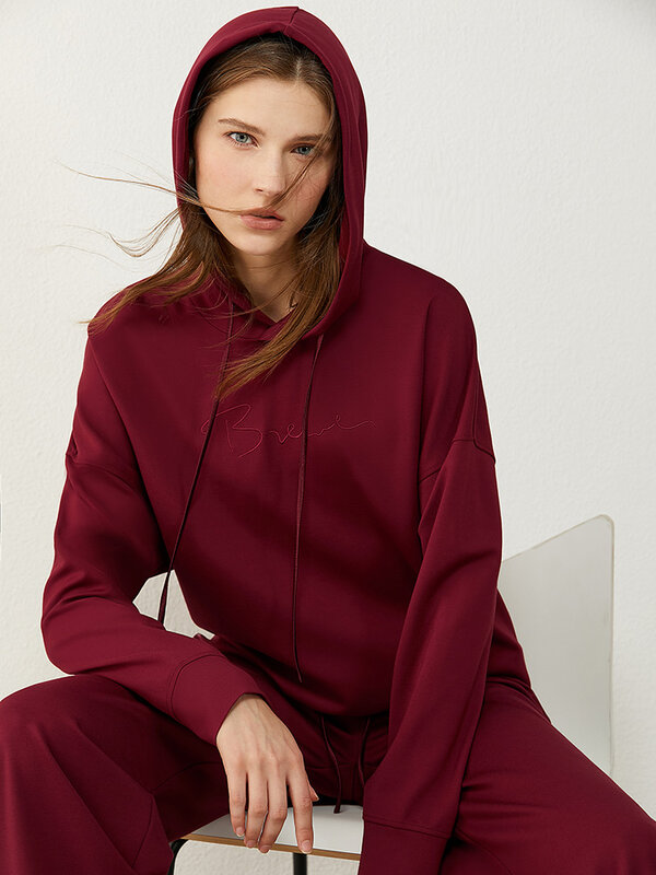 AMII-Sudadera con capucha minimalista para mujer, pantalones holgados con bordado informal, cintura elástica, Otoño, 12040389