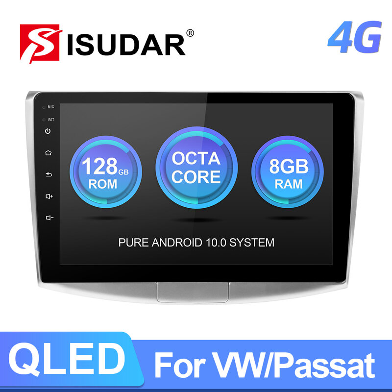 ISUDAR Radio mobil Android 10.0, untuk VW/Volkswagen/Passat B7 B6 CC pemutar DVD Multimedia Audio RAM 8GB ROM 128G DSP FM No 2DIN