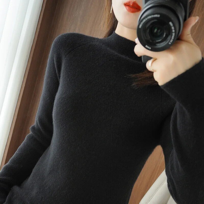 2022 half high neck cashmere sweater women's winter cashmere Pullover knitted women's long sleeve thick loose Pullover