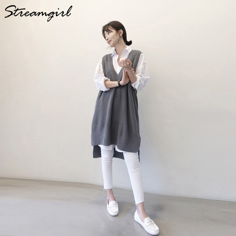 Streamgirl-女性用の白いチュニック,特大のシャツ,長袖,ボーイフレンド,韓国の服,オフィスブラウス,白