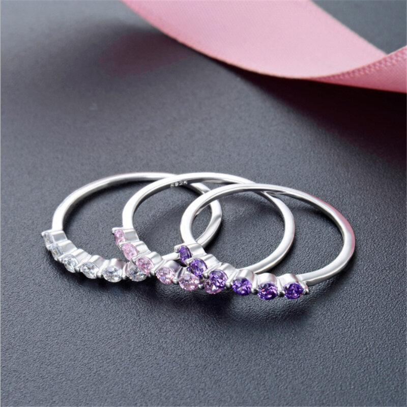 XINSOM minimalistyczny zaręczyny 925 srebro pierścionki dla kobiet różowy biały fioletowy CZ obrączki 2020 Fine Jewelry 20FEBR6