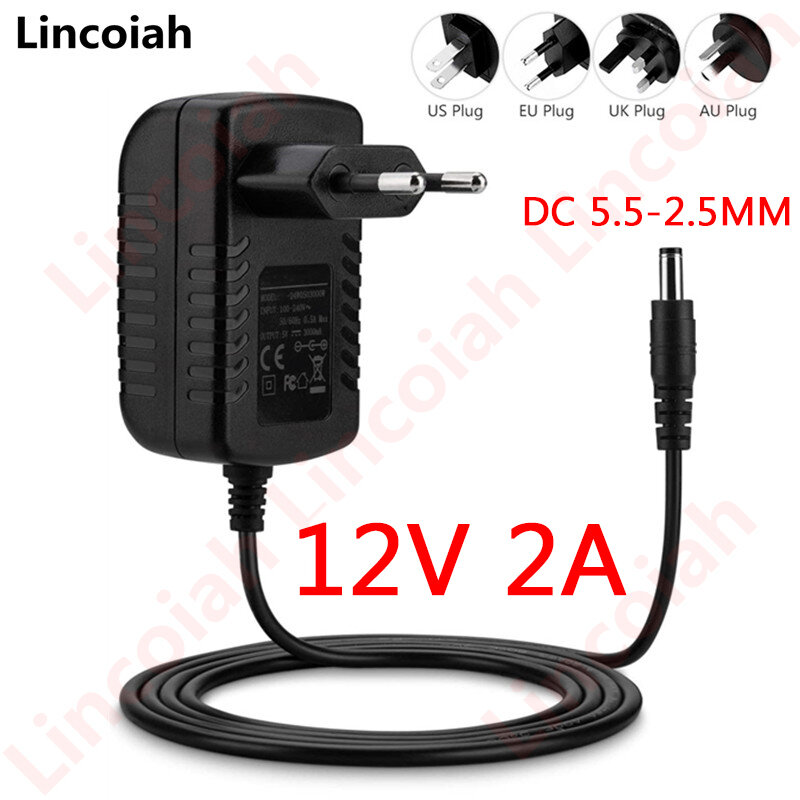 Adaptador de alimentación Universal CA 100-240V, fuente de alimentación de la Cámara DC 12V 2A, funciona para cámara CCTV 12v2a, grabadora de vídeo DVR NVR DC Plug 5,5-2,5 MM