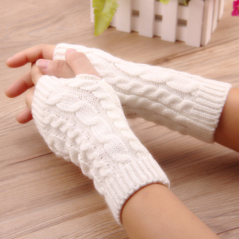 1 paio autunno inverno donna guanti in maglia braccio manica da polso scaldamani ragazze rombo lungo mezzo inverno guanti senza dita