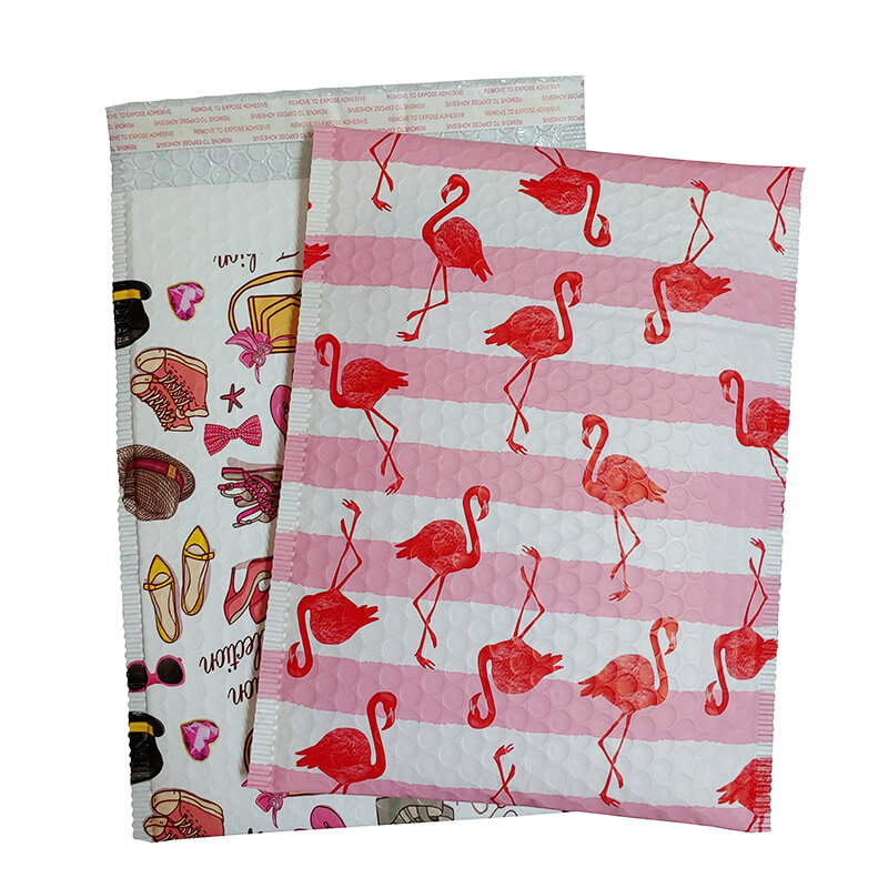 Envelopes plásticos com auto-selagem, bolsa para transporte, design flamingo, tendência na moda, revestida, 10 peças