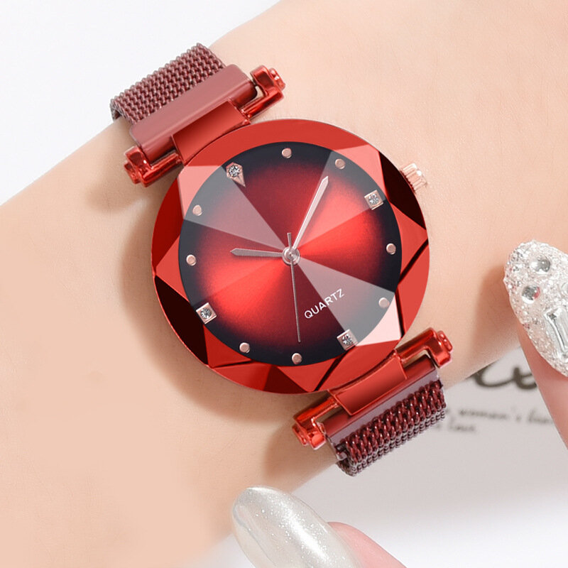 Melhor venda mulheres malha ímã fivela céu estrelado relógio casual senhoras de luxo superfície geométrica quartzo relógios relogio feminino